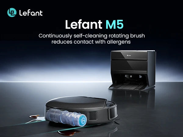 Lefant M5 Aspirapolvere Robot e Lavapavimenti Aspirazione 18000Pa Stazione di Svuotamento Automatico Rulli Autopulenti Navigazione Laser dToF Pulitore Pavimenti Intelligente