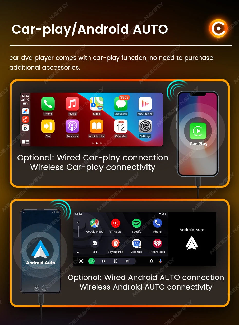 MEKEDE Lettore Video 4K da 5.2/6.86/6.88 Pollici, CarPlay Wireless, Android Auto, Radio FM Multimediale Universale 1DIN con USB Type-C, TF, AUX, ISO, RCA