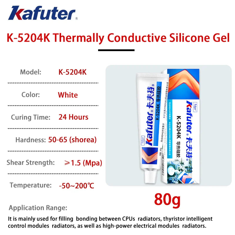 Pasta Termica Kafuter K-5202 K-5203K K-5204K K-5205 per CPU GPU, Grasso Siliconico per Dissipatore di Calore LED e Chip IC