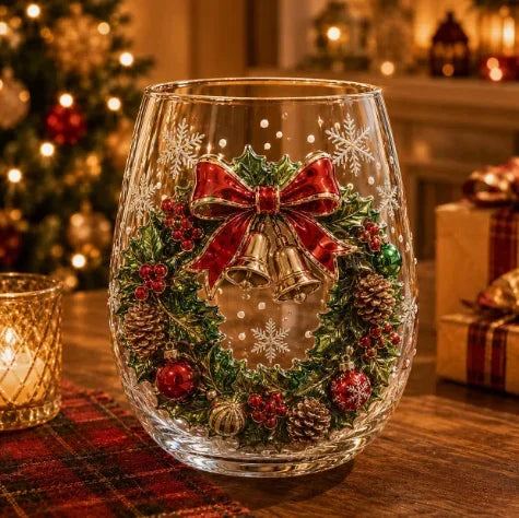 Bicchieri da vino in vetro decorato a tema natalizio, set di bicchieri originali per le feste, bicchieri da cocktail per feste e occasioni speciali, regalo natalizio per la famiglia.