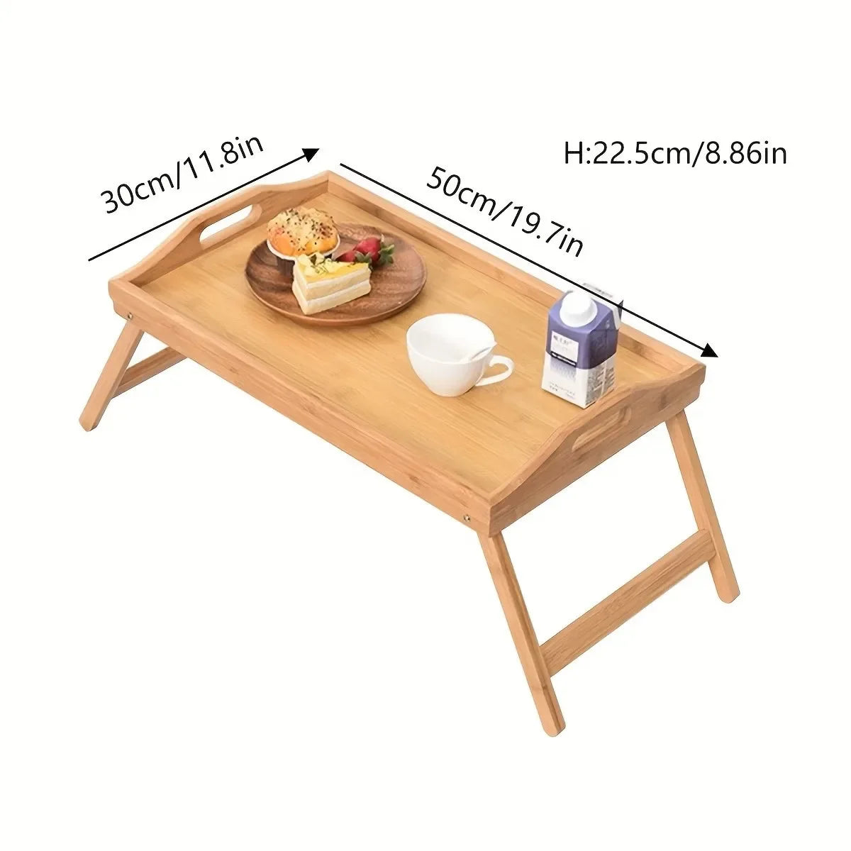 Vassoio Multifunzionale in Legno con Gambe Pieghevoli - Tavolino in Bambù 50x30 cm - Colazione con Maniglie, Gambe Retrattili, Ideale per Letto, Divano e PC, ciotola tibetana, piatti decorativi, fruttiera, organizer, ciotola