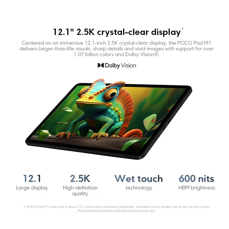 POCO Pad M1 Versione Globale, Display Cristallino 12.1" 2.5K 120Hz, Snapdragon 7s Gen 4 Octa-core, Batteria 12000mAh, Tablet