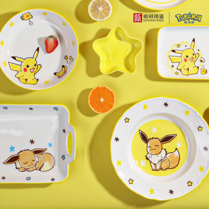 Set di Stoviglie in Ceramica Pokemon SHUNXIANG, Ciotole e Piatti con Motivi Cartoon, Set per Cena, Insalata e Pasta, Adatti al Microonde