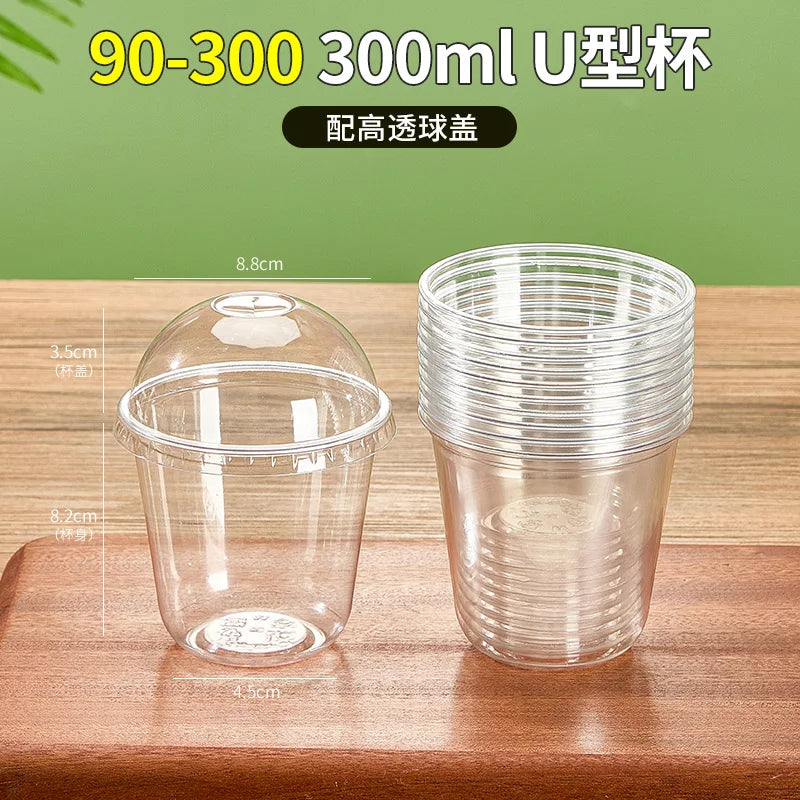 Tazza di plastica monouso per bevande fredde a forma di U, calibro 90, materiale PET, tazze da caffรจ trasparenti con coperchio, bicchiere da tรจ al latte sigillato