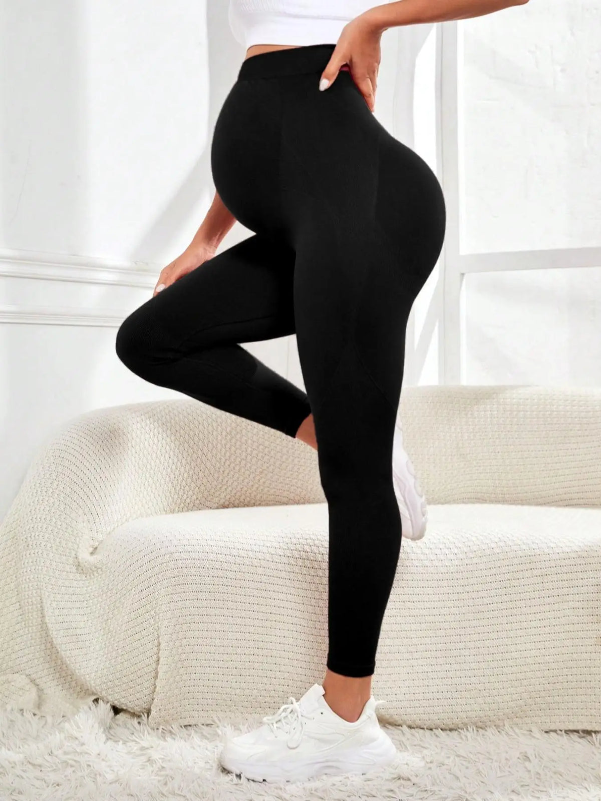 Leggings per gravidanza a vita alta Abiti premaman per donne incinte Pantaloni per il corpo Leggins lavorati a maglia con supporto per la pancia