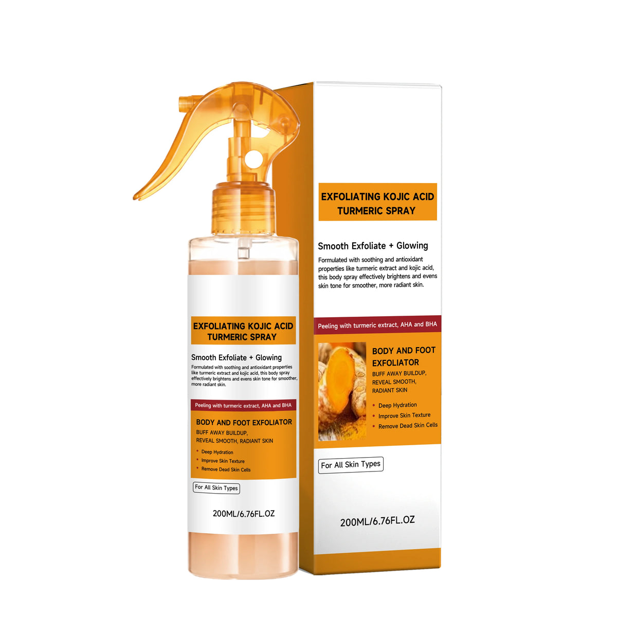 Set per la Cura della Pelle con Spray ed Siero Esfoliante all'Acido Kojico e Curcuma, Esfoliazione Delicata, Migliora il Tono Opaco, Kit Illuminante e Levigante