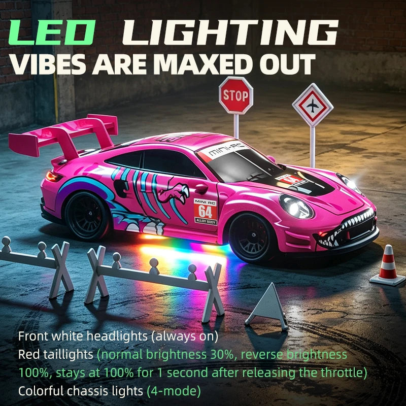 Auto RC da Drift ad Alta Velocità 1/64 con Luci, Auto Telecomandata 4WD 2.4G, Mini Auto da Corsa da Scrivania, Modellino in Scala, Giocattolo Regalo per Ragazzi