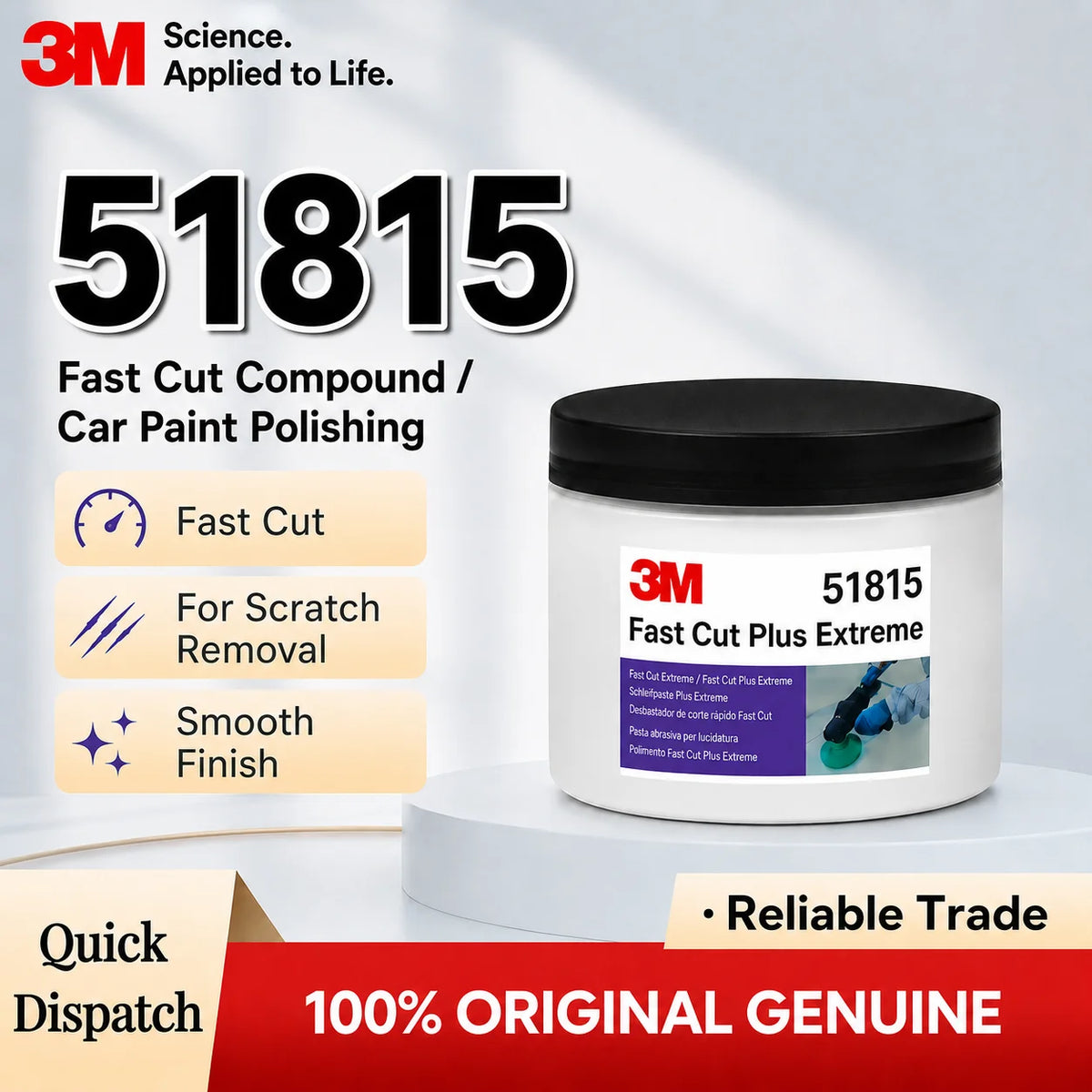Composto Professionale 3M 51815 Fast Cut Plus Extreme per Lucidatura e Rimozione Graffi Vernice Auto, Confezione da 100g