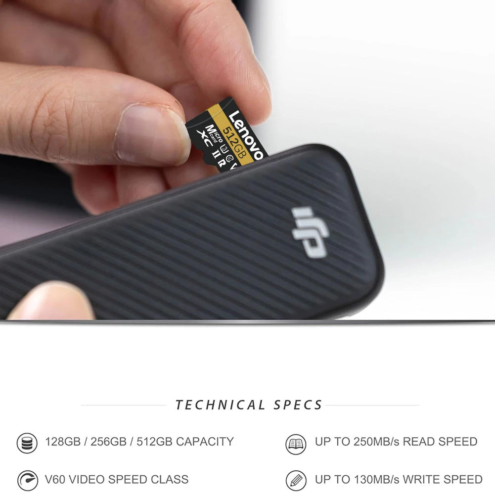 Scheda Micro SD Lenovo da 1024 GB, scheda di memoria TF per video Full HD da 512 GB, scheda di memoria Flash da 256 GB e 128 GB, classe 10, per GPS, MP4 e telecamere di sicurezza domestica.
