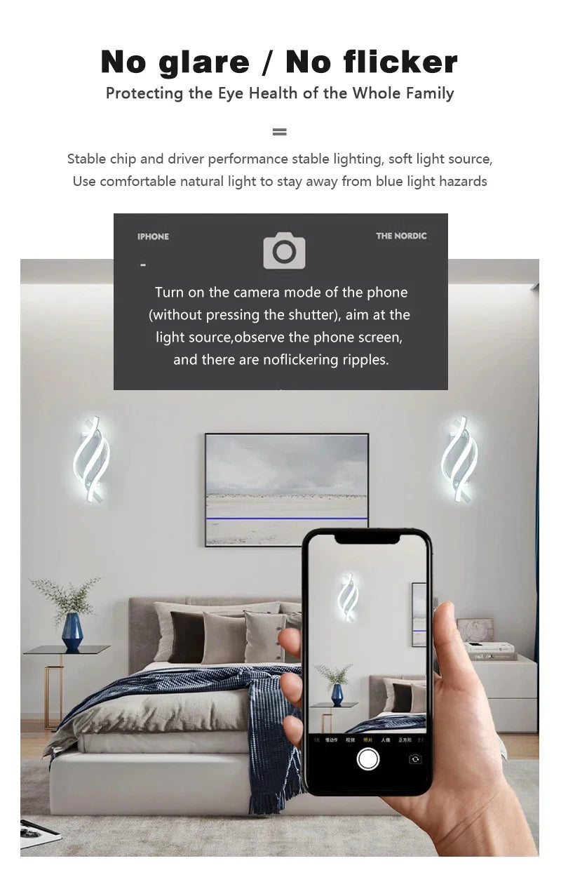 Lampada da parete moderna a LED Linea domestica Decorazione Lampada da parete Soggiorno Sfondo Muro Camera da letto Testiera Illuminazione bianca nera Lustro