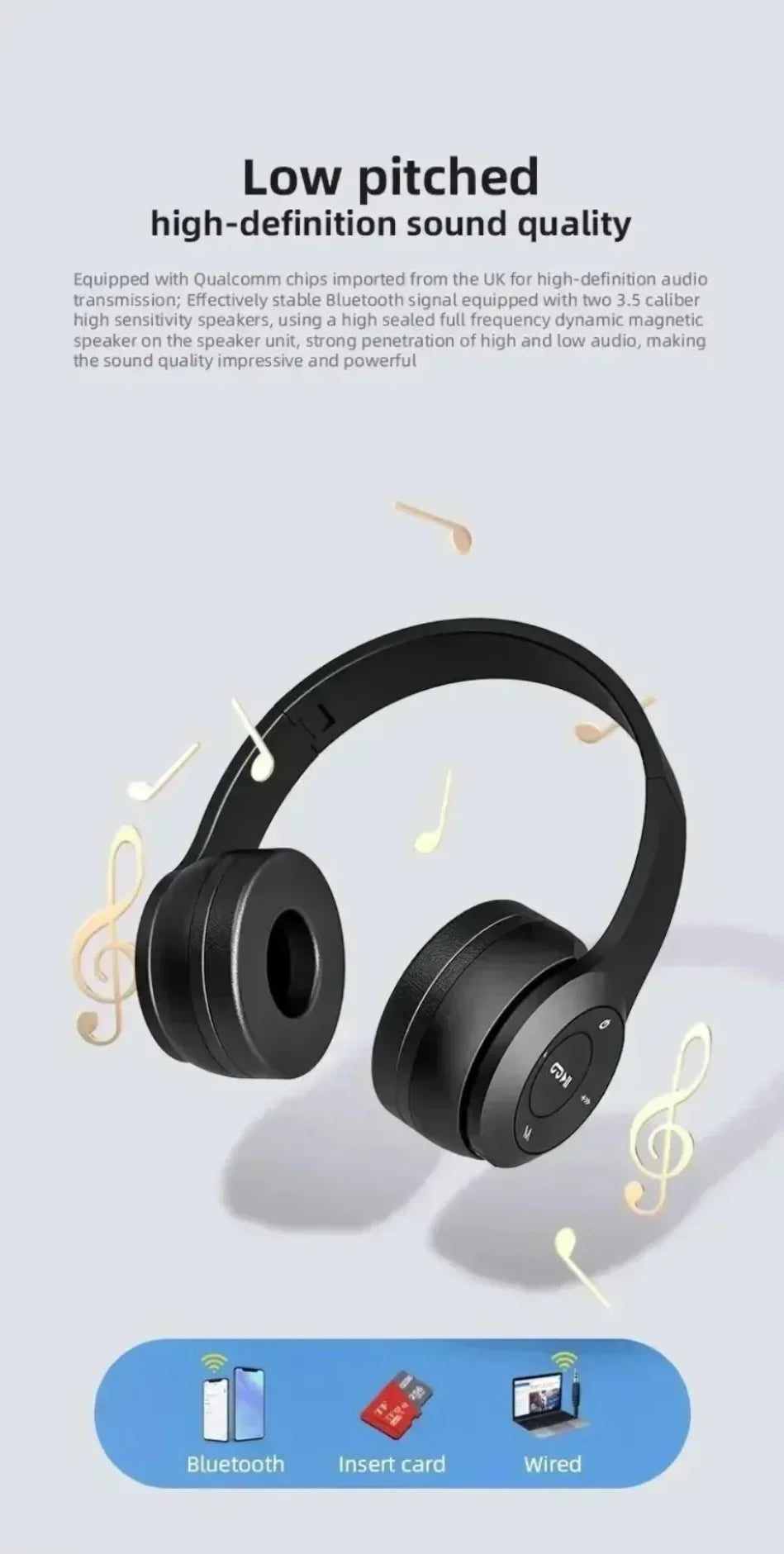Cuffie Bluetooth 5.0 Pieghevoli Senza Fili, Auricolari Portatili HiFi Over-Ear per Sport, Viaggi, Uso Quotidiano, Giochi e Musica