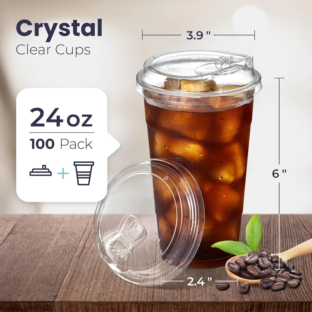 Confezione da 100 bicchieri di plastica trasparenti da 12/16/20/24 once, con coperchi a beccuccio senza cannuccia, bicchieri usa e getta per caffè, con coperchi, ideali per caffè freddo.