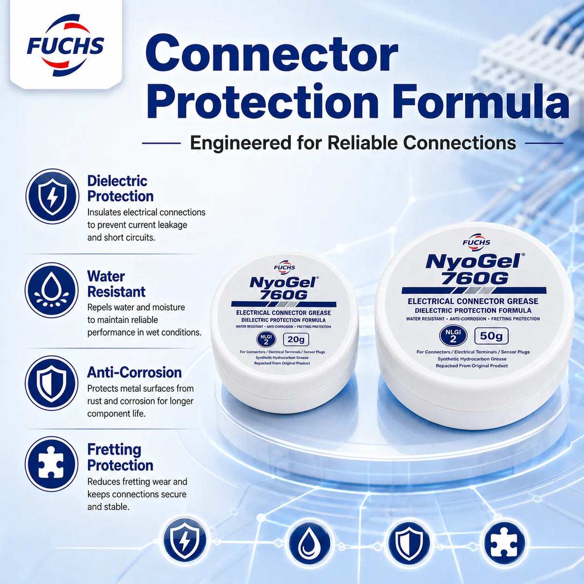 NyoGel 760G Grasso per Connettori Elettrici, Lubrificante Dielettrico Anticorrosione per Terminali di Cablaggio Automobilistico e Spine per Sensori 20g 50g