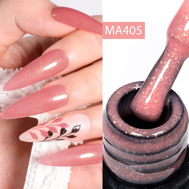 MEET ACROSS 7ml Gelatina Nuda Shimmer Base in gomma Gel Glitter Rosa Viola UV/LED Nail Art Vernis Gel Smalto per manicure Unghie FAI DA TE