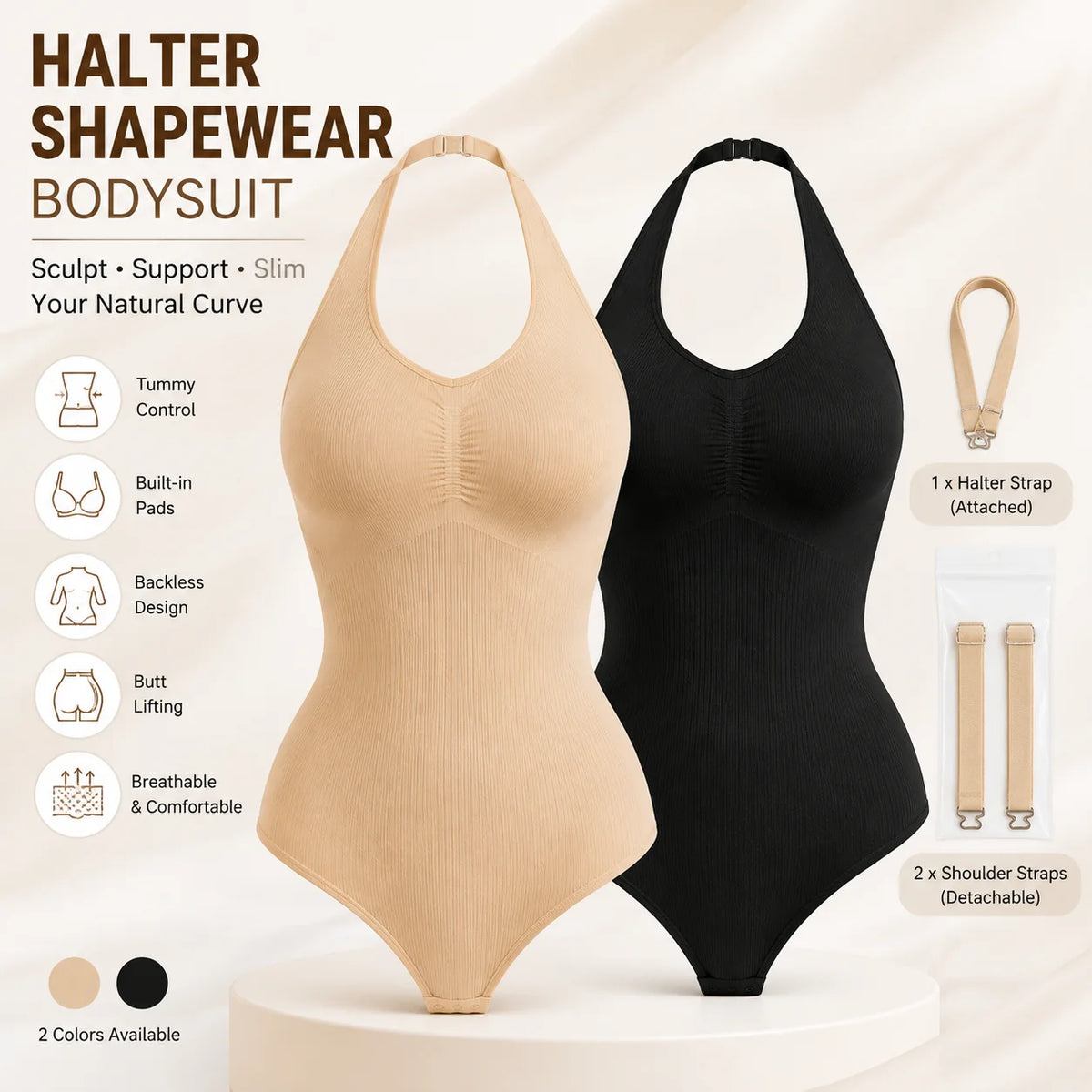 Body modellante da donna con controllo addominale, scollo all'americana, imbottito, modellante, senza schiena, copertura totale, intimo.