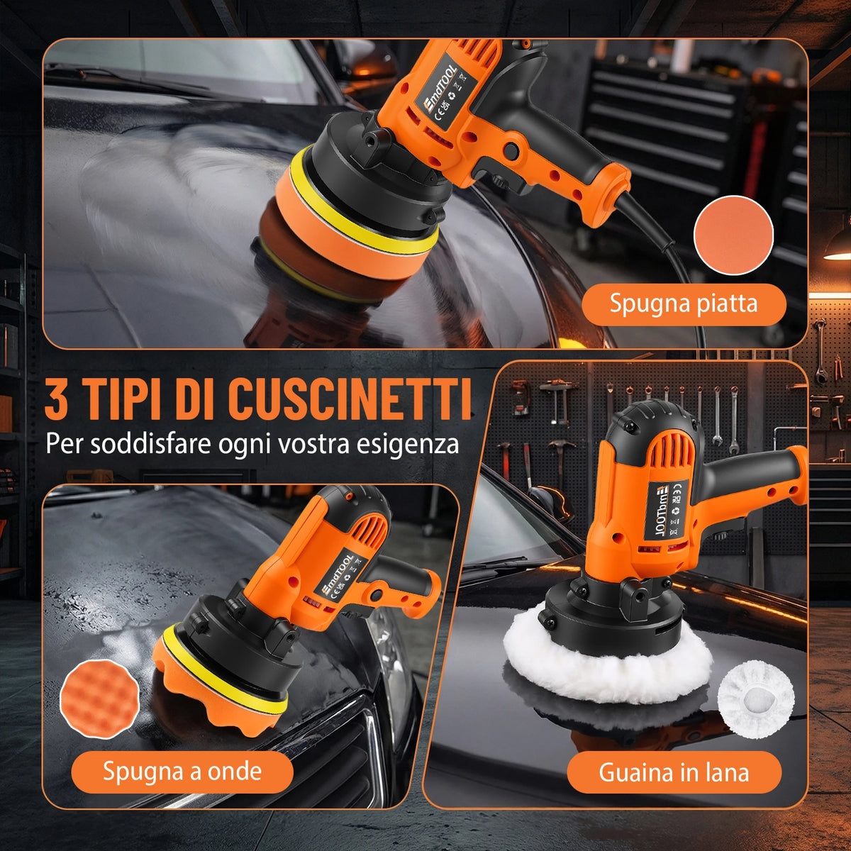 Lucidatrice e Levigatrice per Auto a Doppia Azione, Lucidatrice Rotativa per Auto con Maniglie Laterali, Tamponi per Lucidatura