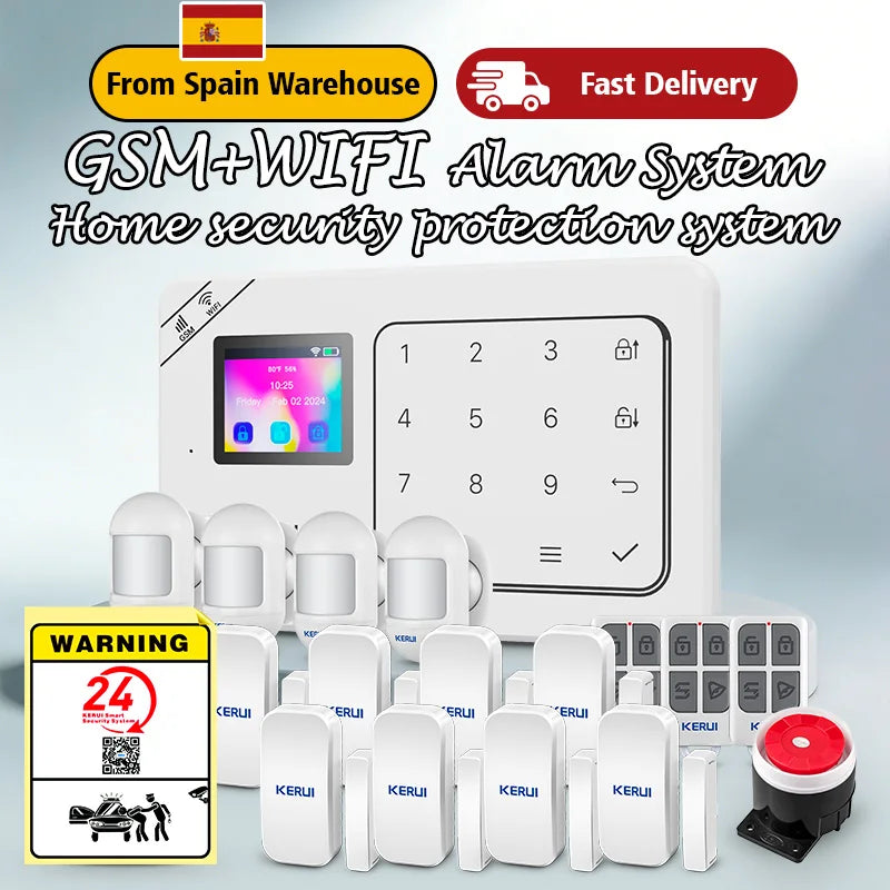 Kit Sistema di Allarme Domestico WIFI GSM KERUI Compatibile con Tuya, Allarme Antifurto Supporta Alexa Google, Sicurezza Wireless per Casa 433MHz