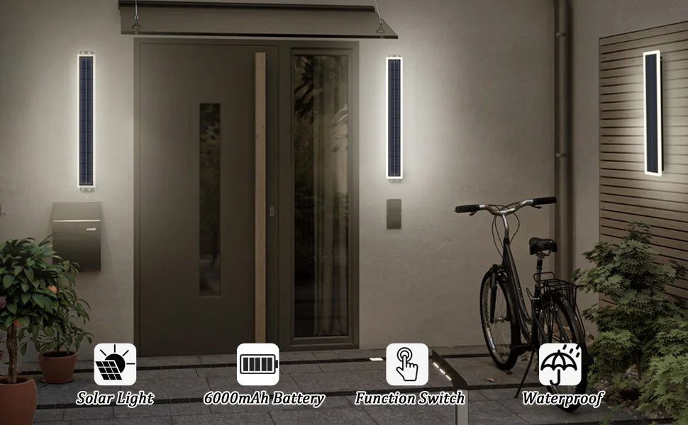 Lampade da parete solari per esterni IP65 LED impermeabile lungo 60 cm, paralume in acrilico 10 W per montaggio a parete per portico, patio, ingresso