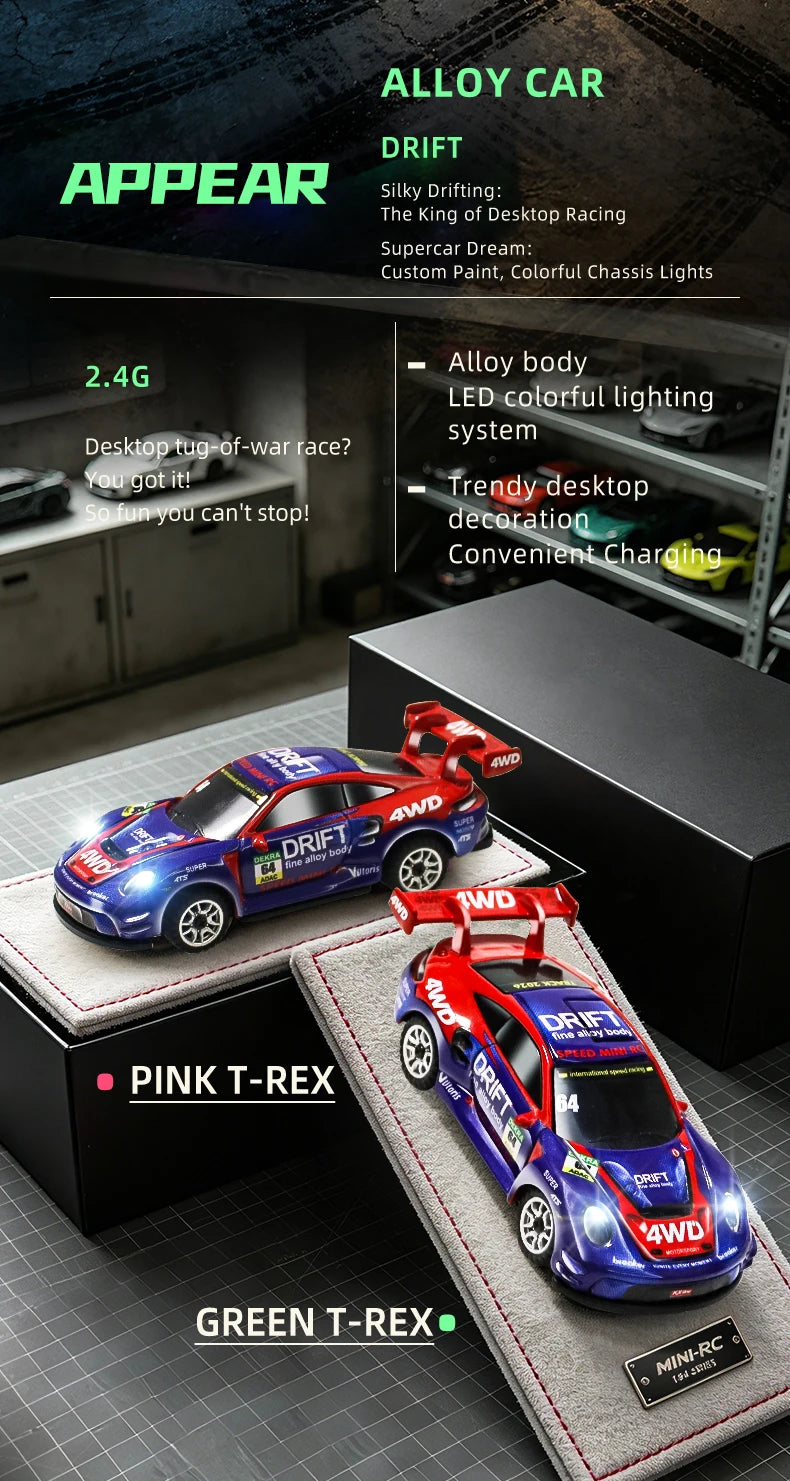Auto RC da Drift ad Alta Velocità 1/64 con Luci, Auto Telecomandata 4WD 2.4G, Mini Auto da Corsa da Scrivania, Modellino in Scala, Giocattolo Regalo per Ragazzi