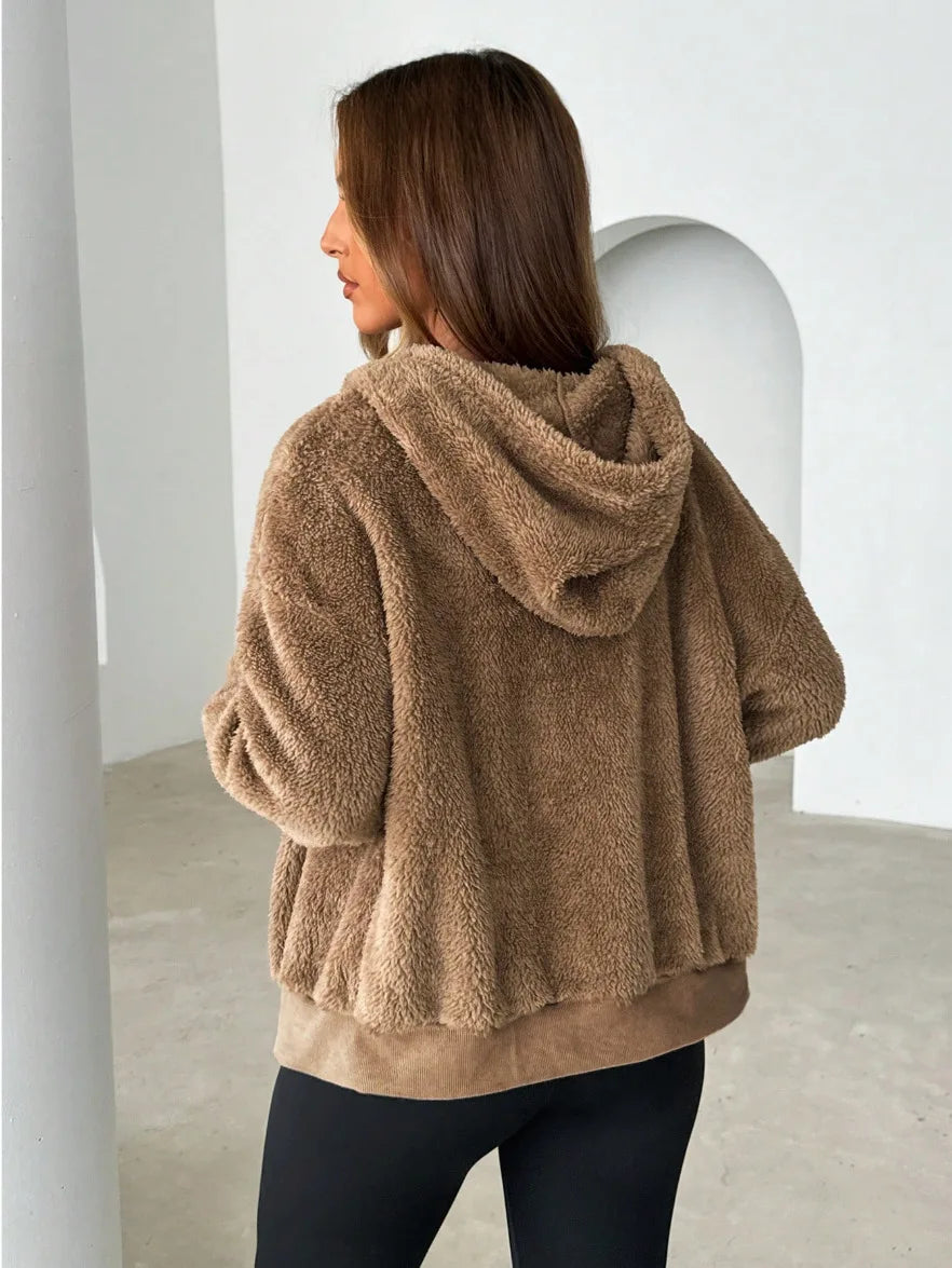 Felpa con cappuccio da donna per autunno e inverno, giacca con cardigan in velluto e cerniera, top nero e grigio, vestibilità ampia