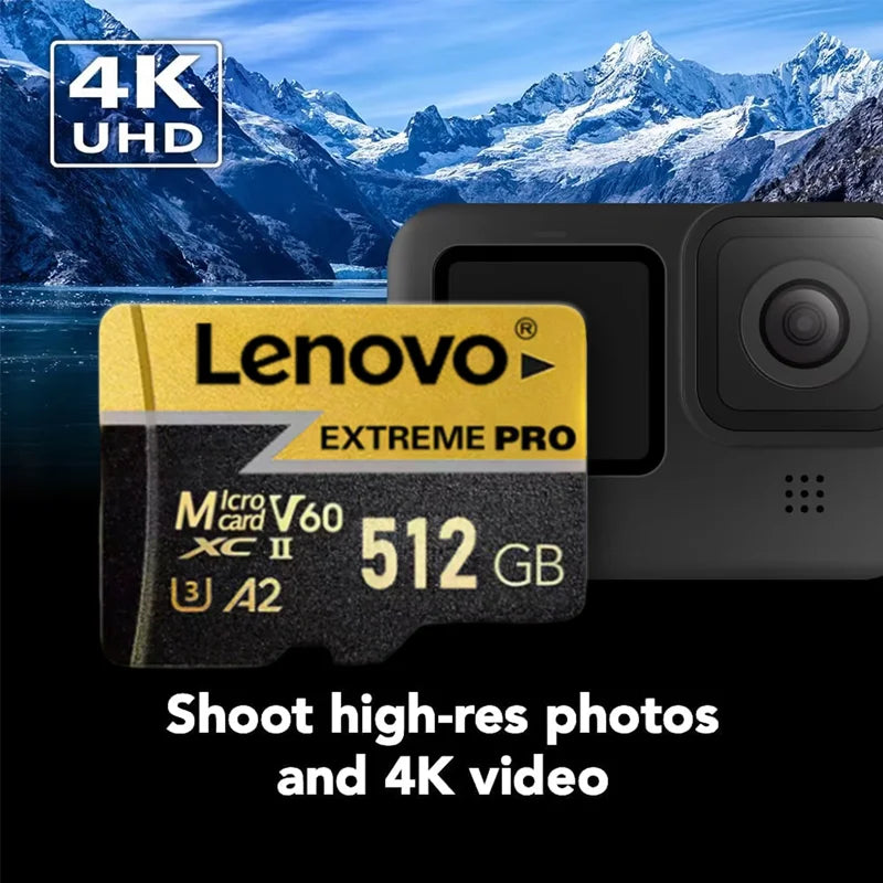 Scheda Micro SD Lenovo 1TB, Scheda di Memoria TF 256GB 512GB Classe 10 U3 A2 ad Alta Velocità per Registrazione Video 4K per Dash Cam, Fotocamera, Drone, Telefono