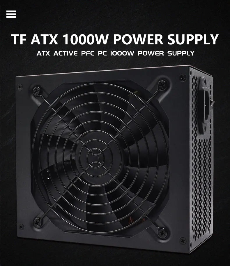 Alimentatore Gaming ATX 1000W 80 PLUS Gold, Non-Modulare, PFC Attivo 110‑230V, Ventola Ultra-Silenziosa da 130mm