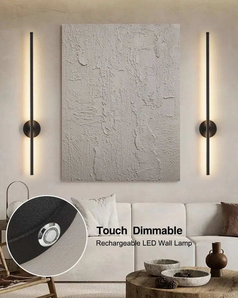 Lampade da parete a LED con batteria ricaricabile wireless con telecomando 3CCT 360 ° Lampada da parete a LED dimmerabile con interruttore tattile girevole nera