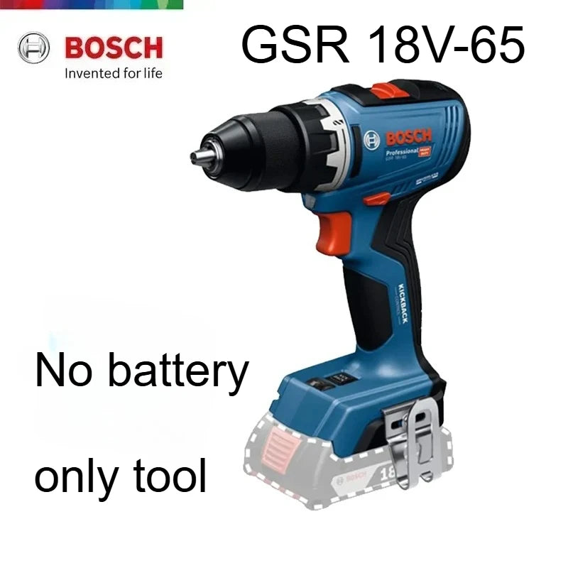 Trapano Avvitatore a Batteria Bosch GSR 18V-65 Brushless, 18V 63Nm, Alta Coppia, Ideale per Spazi Ristretti, Funzione Anti-Rotazione Inversa