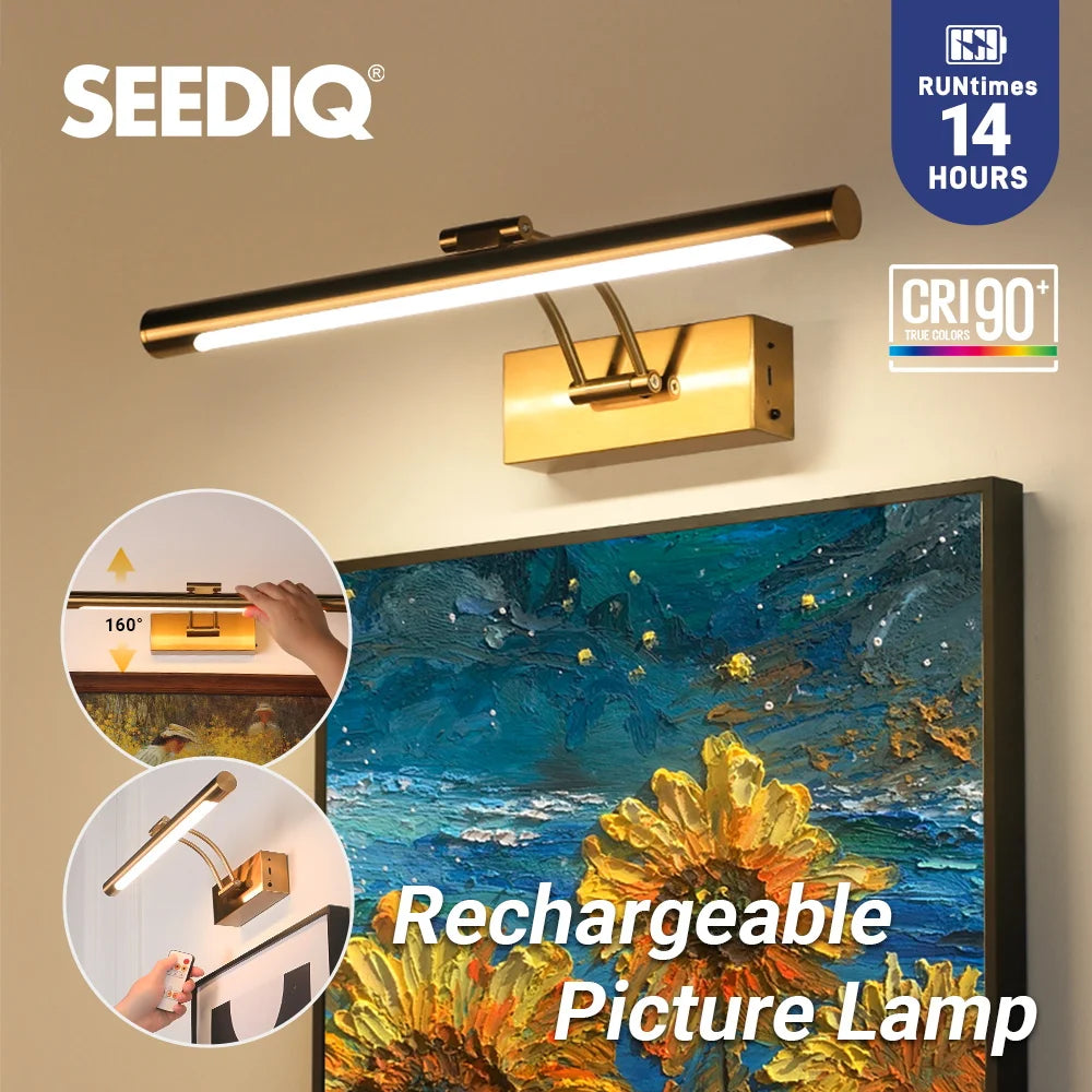 SEEDIQ Lampada da parete a LED ricaricabile in bronzo 4400mAh Batteria a lunga durata 40CM Luce per immagini wireless con telecomando per opere d'arte