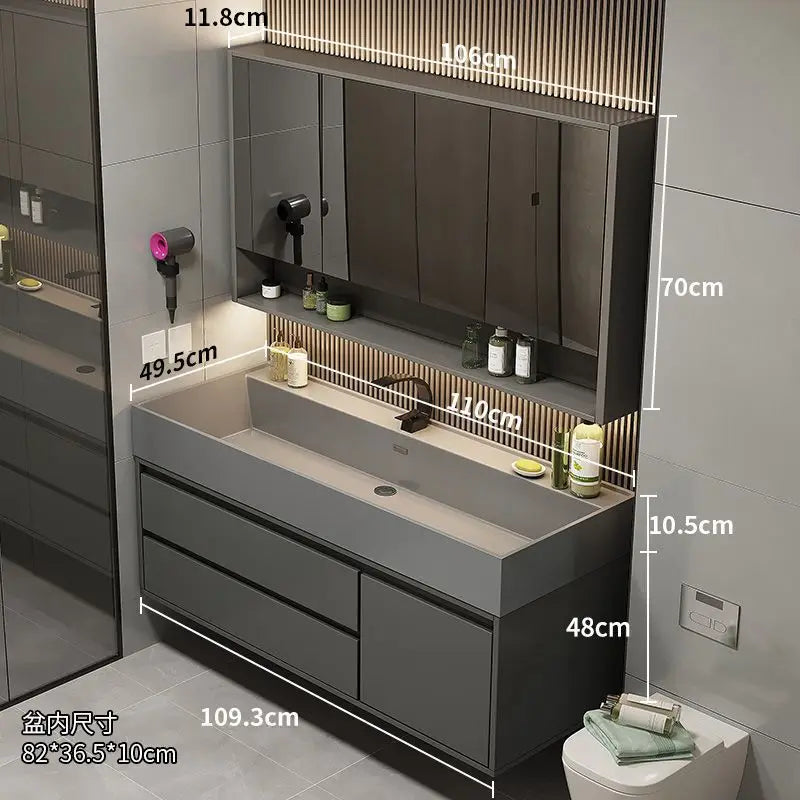 Combinazione di mobile lavabo e specchio da bagno in nano-roccia di lusso leggero