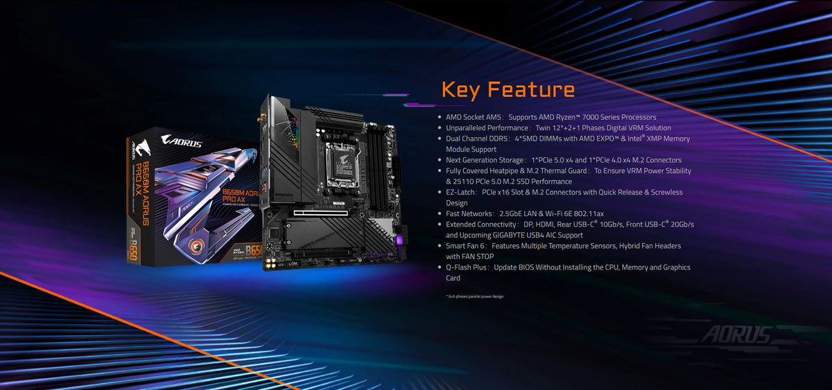 GIGABYTE B650M AORUS PRO AX Nuova Scheda Madre Micro-ATX AMD B650 DDR5 6600(OC) MHz M.2 USB3.2 192G Wi-Fi 6E Socket AM5