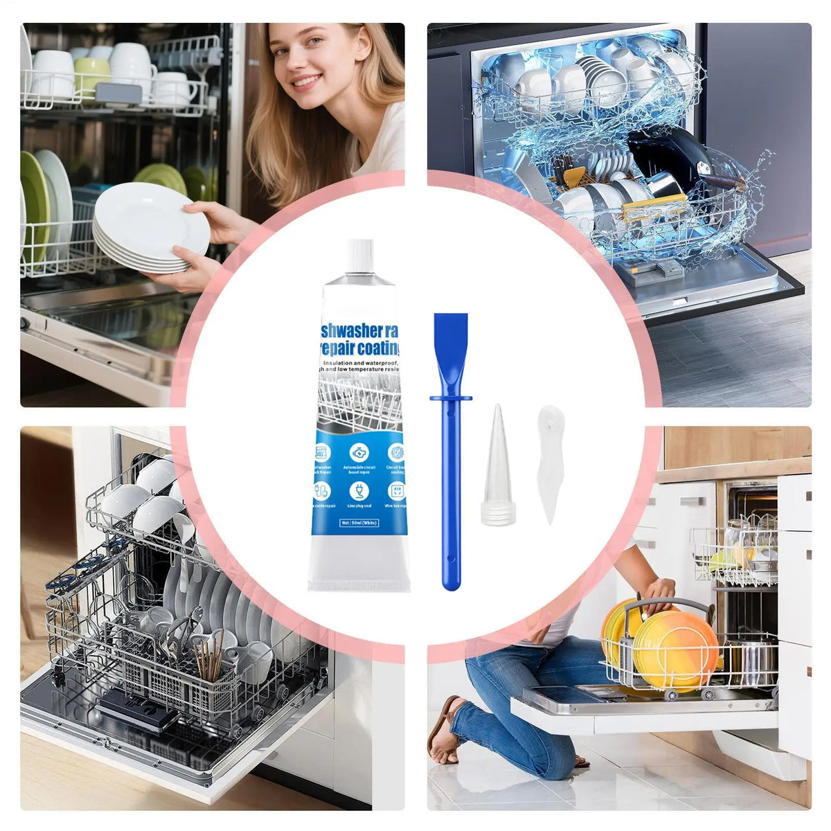 Kit Riparazione Rivestimento Cestello Lavastoviglie 50ml, Sigillante Vernice Antiruggine per Cestelli Lavastoviglie con Punta e Raschietto