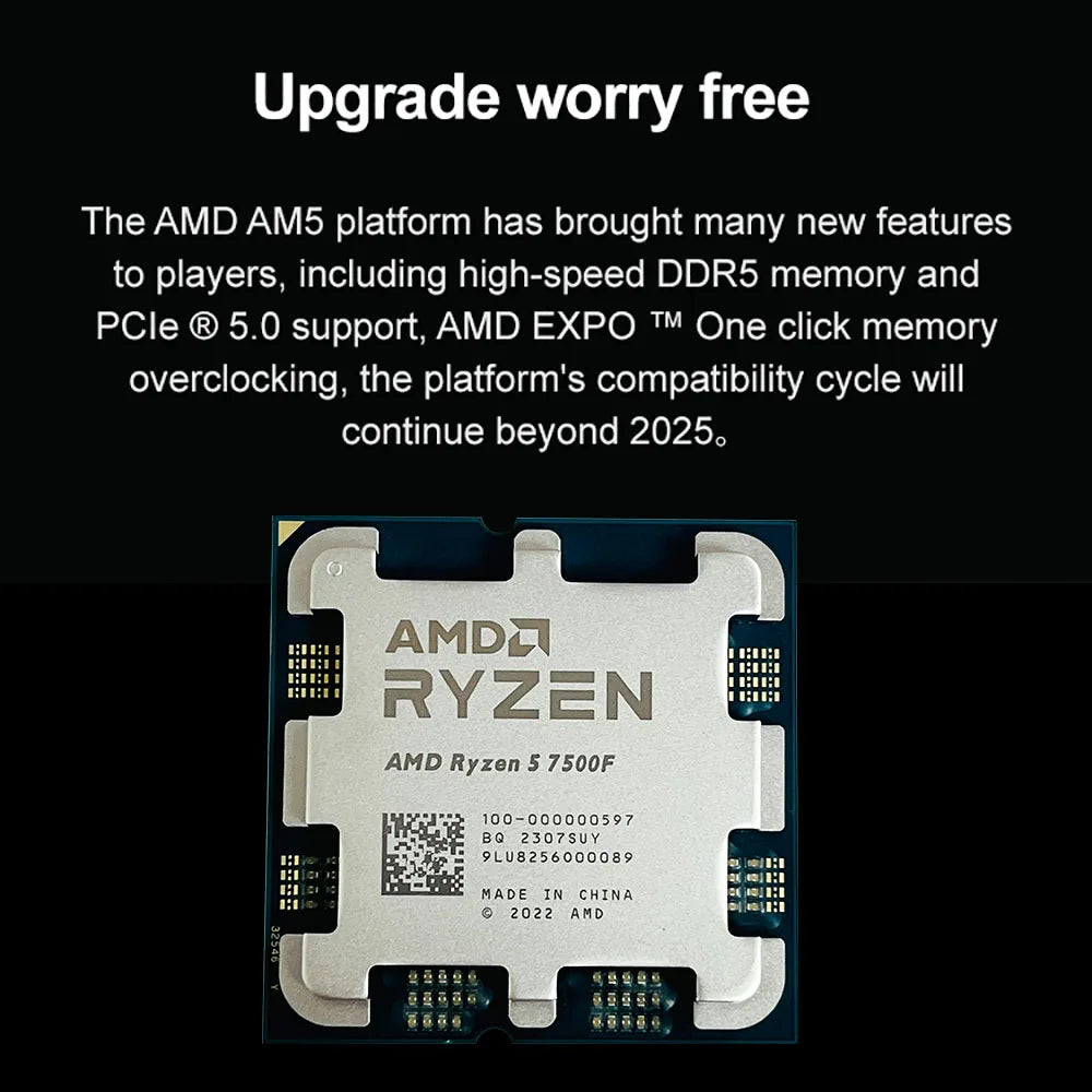 Processore Desktop AMD Ryzen 5 7500F, 6 Core, 5.0GHz, 38MB Cache, Socket AM5 (Dissipatore Non Incluso)