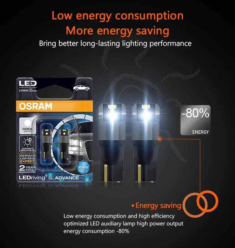 OSRAM LED T10 6000K W5W 194 LEDriving SL Advance 6000K Bianco Lampadine da lettura per auto Lampade per porte Luce interna 12V 1.5W 2980CW, Coppia