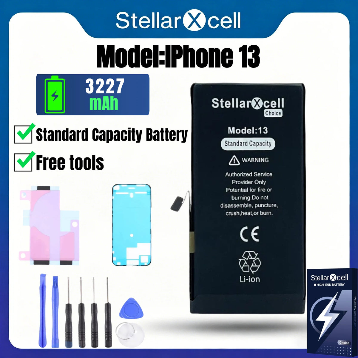 Batteria per iPhone, per iPhone 13, 13 Pro, 13 Mini, 13 Pro Max, Batteria di Capacità Standard, Batteria di Qualità Standard, Sostituzione Batteria iPhone con Strumenti Gratuiti, 0 Cicli, Visualizza 100% di Salute della Bat