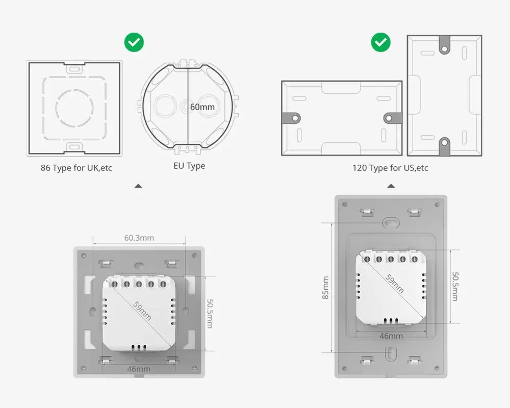 Sonoff TX Ultimate SONOFF T5 Sonoff Interruttore da parete 86/120 Accesso completamente touch Bordo luminoso a LED Multi-sensoriale tramite Alexa Home Smartthings