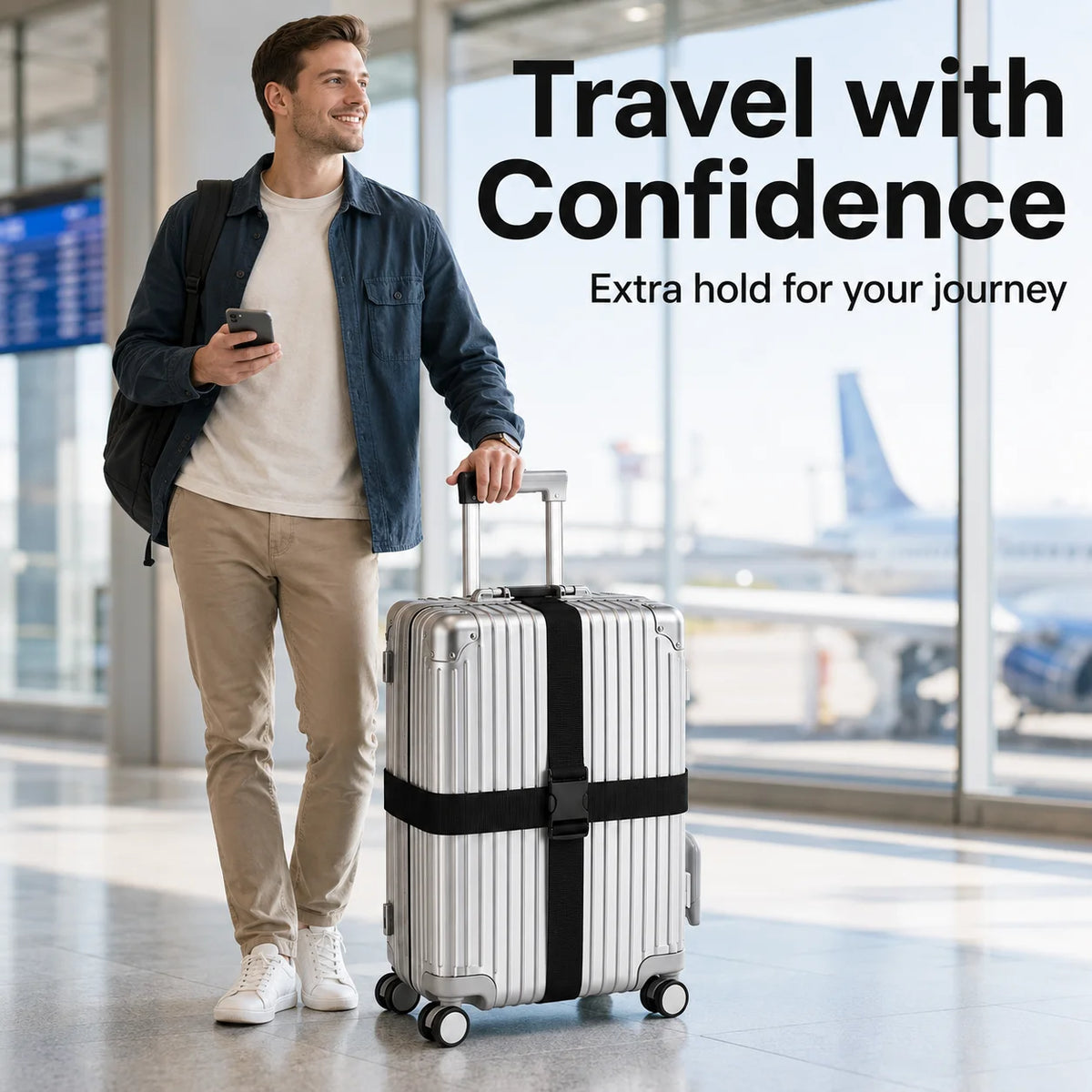 2 Pezzi Cinghie per Valigie a Forma Dritta, Cintura per Bagagli in Poliestere con Fibbia Regolabile, Accessorio da Viaggio Unisex