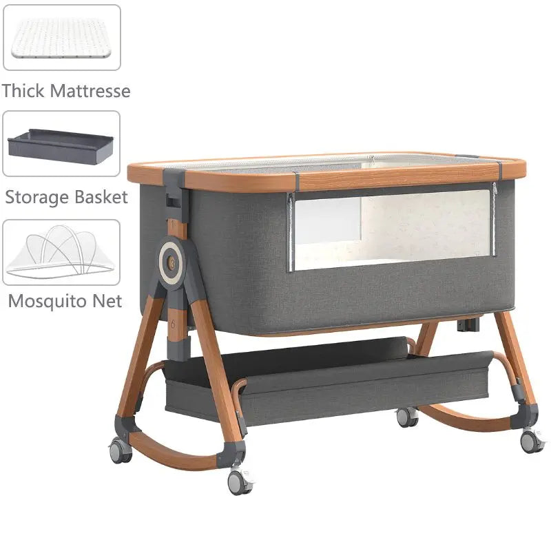 Culla combinata 3 in 1 per neonati, lettino da affiancare al letto, box per bambini, ruote girevoli, altezza regolabile, con materasso confortevole e zanzariera