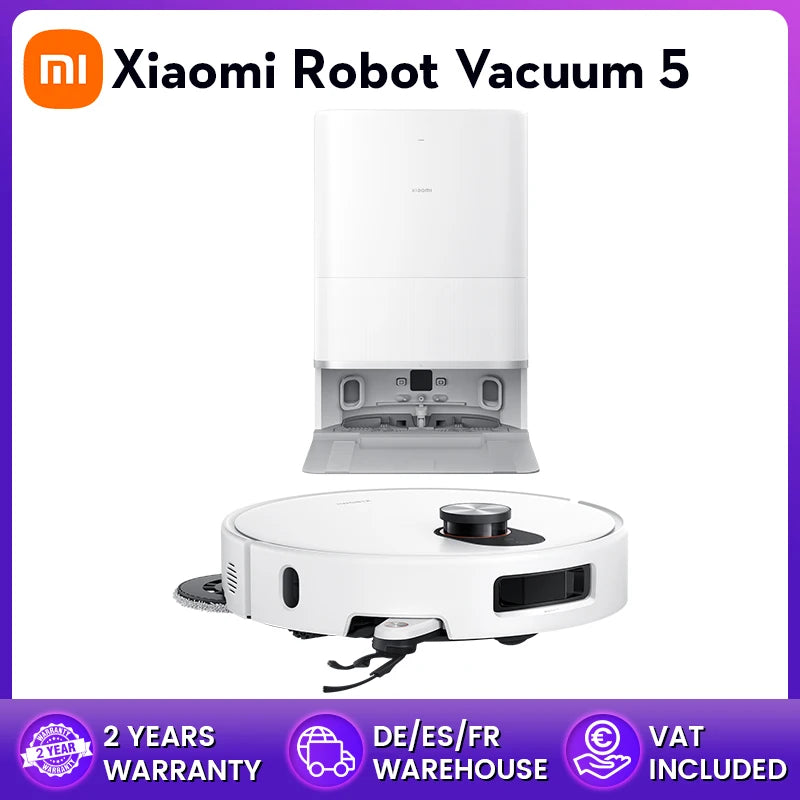 Versione Globale Xiaomi Robot Vacuum 5 Potenza Nominale 55W Capacità Nominale 4800mAh Controllo tramite APP Controllo Vocale Intelligente Aspirazione 20000Pa Aspirapolvere con Mop Estensibile e Spazzola Laterale Sistema di A