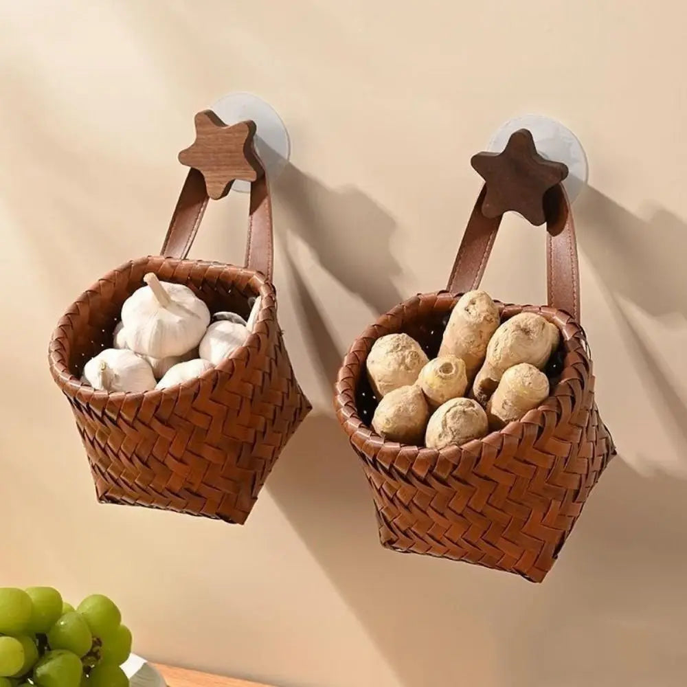 Cesto da parete in plastica, decorativo, intrecciato a mano, per conservare verdure e frutta, contenitore salvaspazio per uova e frutta.
