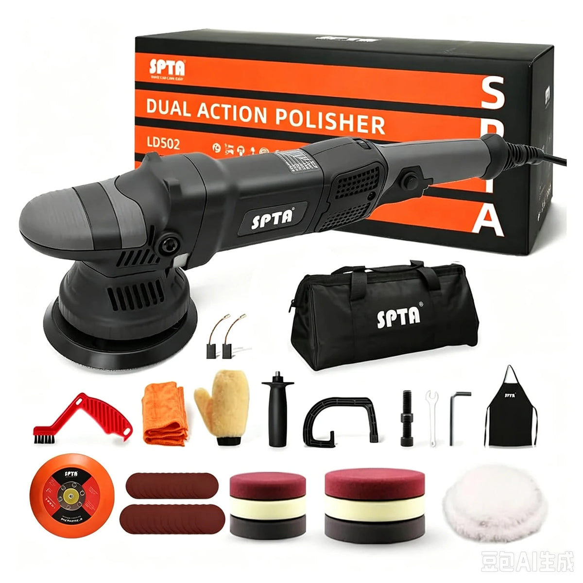 SPTA 5 pollici 780W lucidatrice a doppia azione tampone automatico a velocità variabile con spazzola per pulizia set di tamponi per lucidatura in spugna di lana