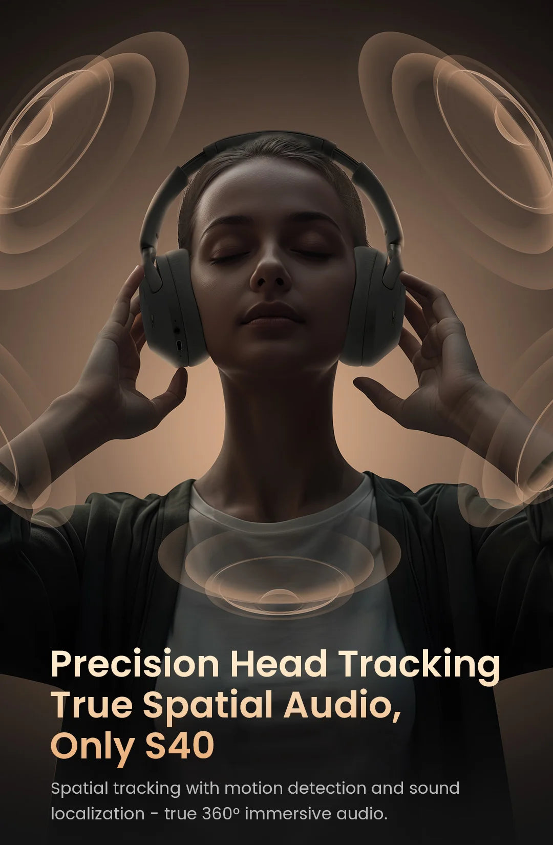 HAYLOU S40 ANC Cuffie wireless Bluetooth 6.0 Audio ad alta risoluzione Cuffie over Ear Auricolari ibridi con cancellazione attiva del rumore da 50 dB