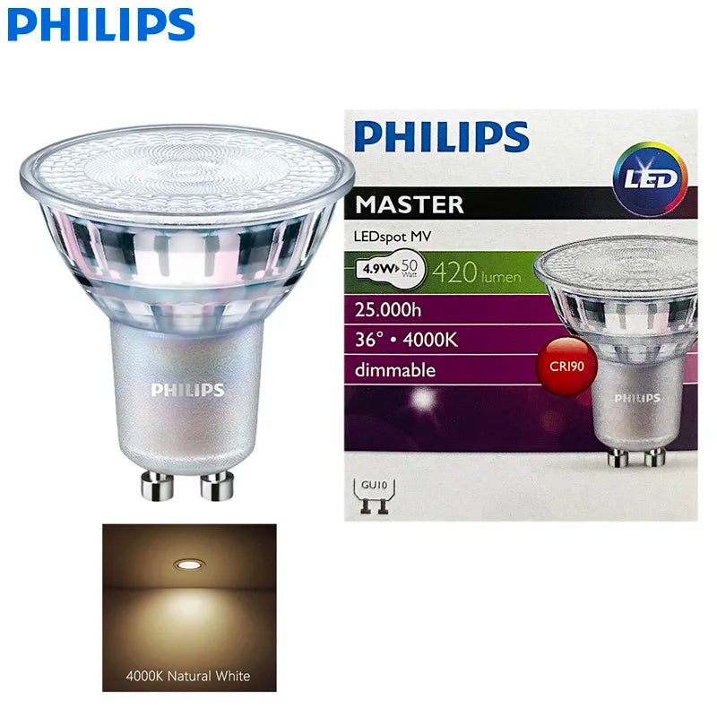 PHILIPS GU10 PAR16 4,9 W LED MASTER LEDspot 220-240 V Lampadina Dimmerabile 2700 K 3000 K 4000 K Bianco Caldo Sostituisce Lampada Alogena GU10 da 50 W