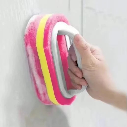Spazzola per la pulizia della casa con manico, sapone per piatti, spugna abrasiva spessa per bagno, cucina e vasca da bagno, strumenti e accessori resistenti per la casa.