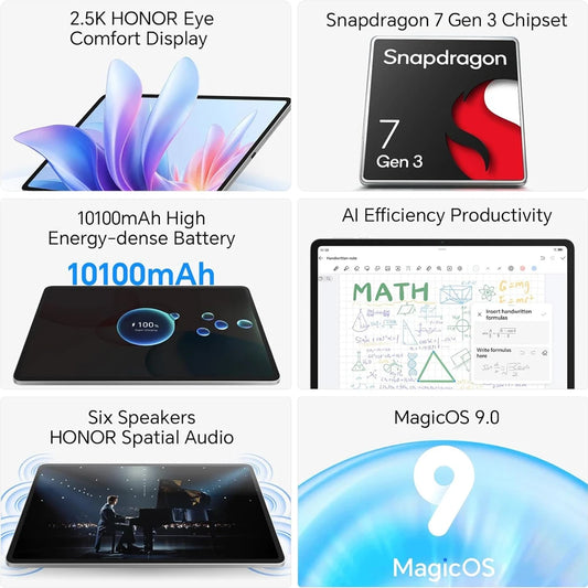 HONOR Pad 10, Versione EU Tablet WIFI, Batteria da 10100mAh, Display HONOR Eye Comfort da 12,1 pollici 120Hz 2.5K, Chipset Snapdragon 7 Gen 3, 8GB+256GB, Tablet Android HONOR