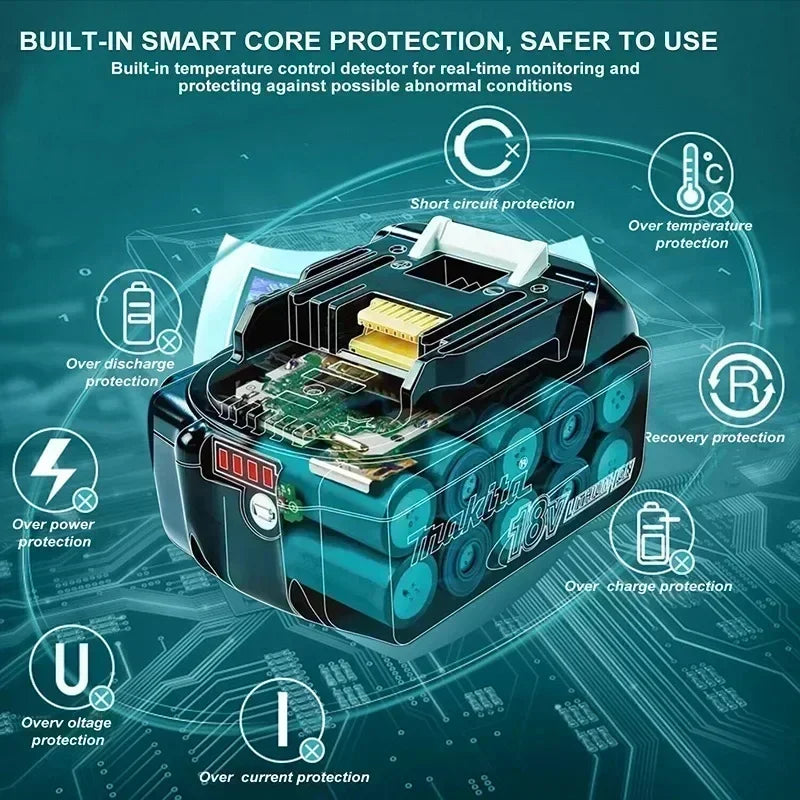 Batteria originale Makita 18V, 5Ah/6Ah, agli ioni di litio, per Makita BL1830, BL1815, BL1860, BL1840. Batteria di ricambio per utensili elettrici Makita.