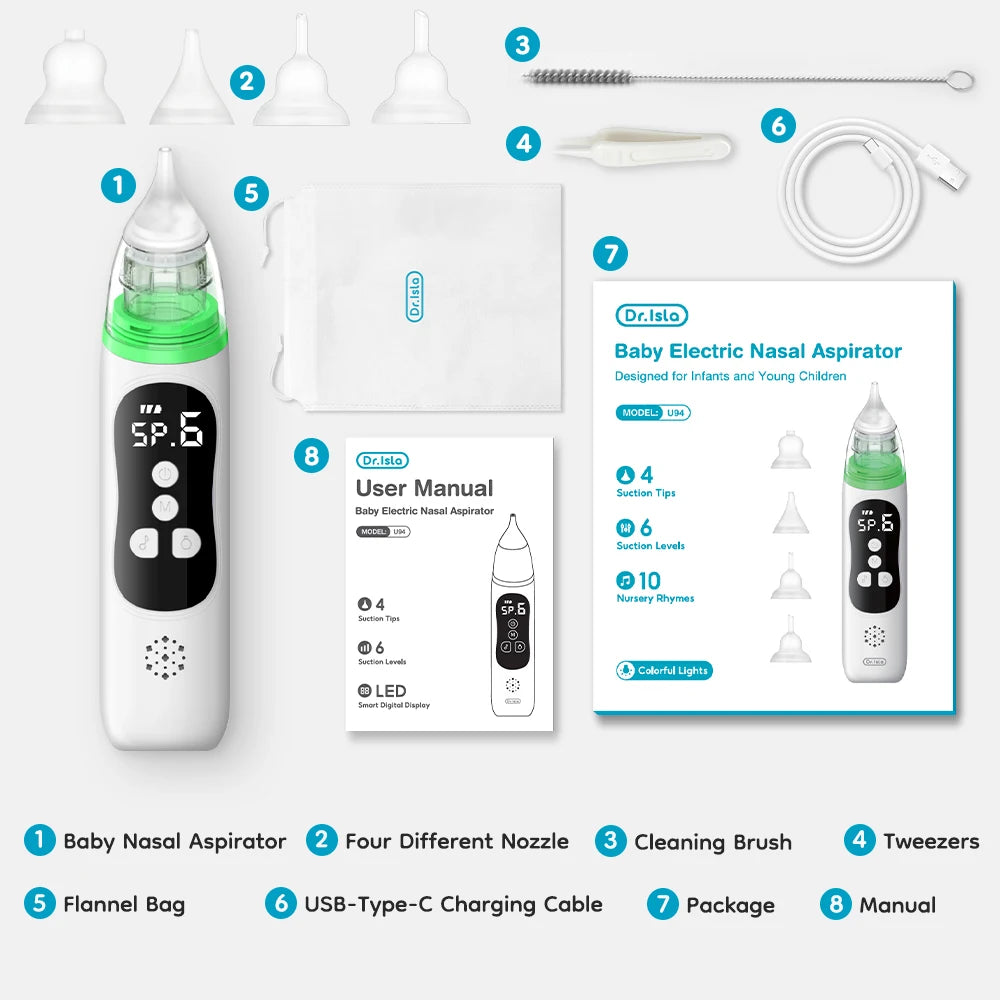 MAMIJOY Elettrico Assorbitore Nasale Silenzioso Bambino Ostacolo Rinite Cleaner Aspiratore Nasale Muco Nasale Strumento di Pulizia Per Il Neonato