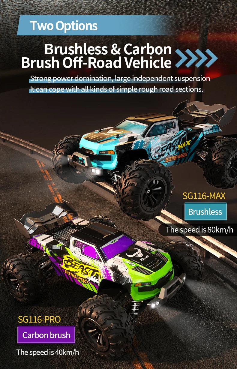 SG116 PRO, auto radiocomandata in scala 1/16, velocità massima 40 km/h, trazione integrale, fuoristrada, monster truck radiocomandato, veicolo da corsa 2.4G, giocattolo, regalo di compleanno per bambini, ragazzi e adulti.