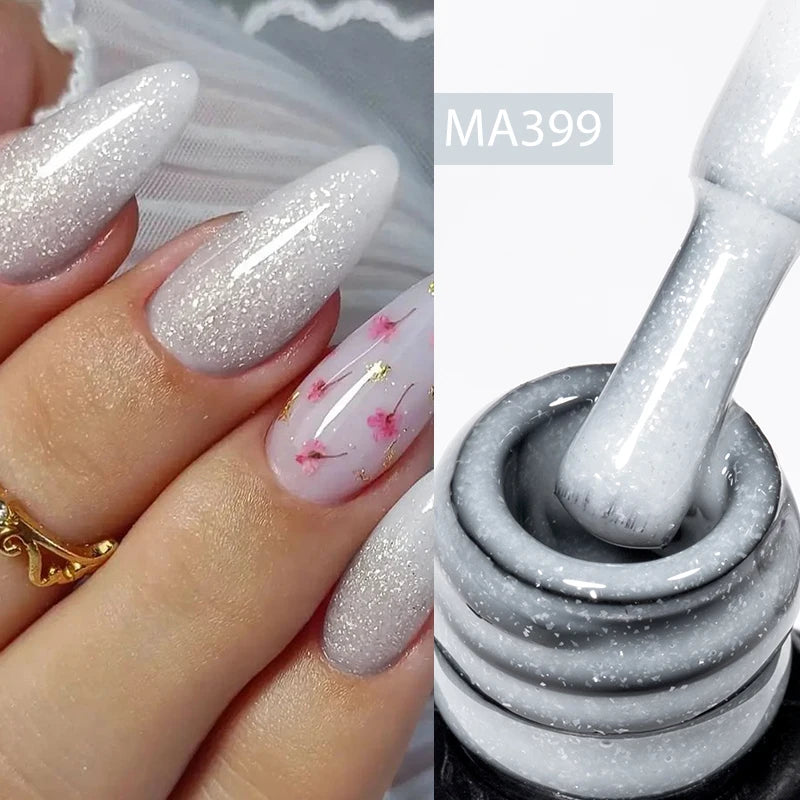 MEET ACROSS 7ml Gelatina Nuda Shimmer Base in gomma Gel Glitter Rosa Viola UV/LED Nail Art Vernis Gel Smalto per manicure Unghie FAI DA TE
