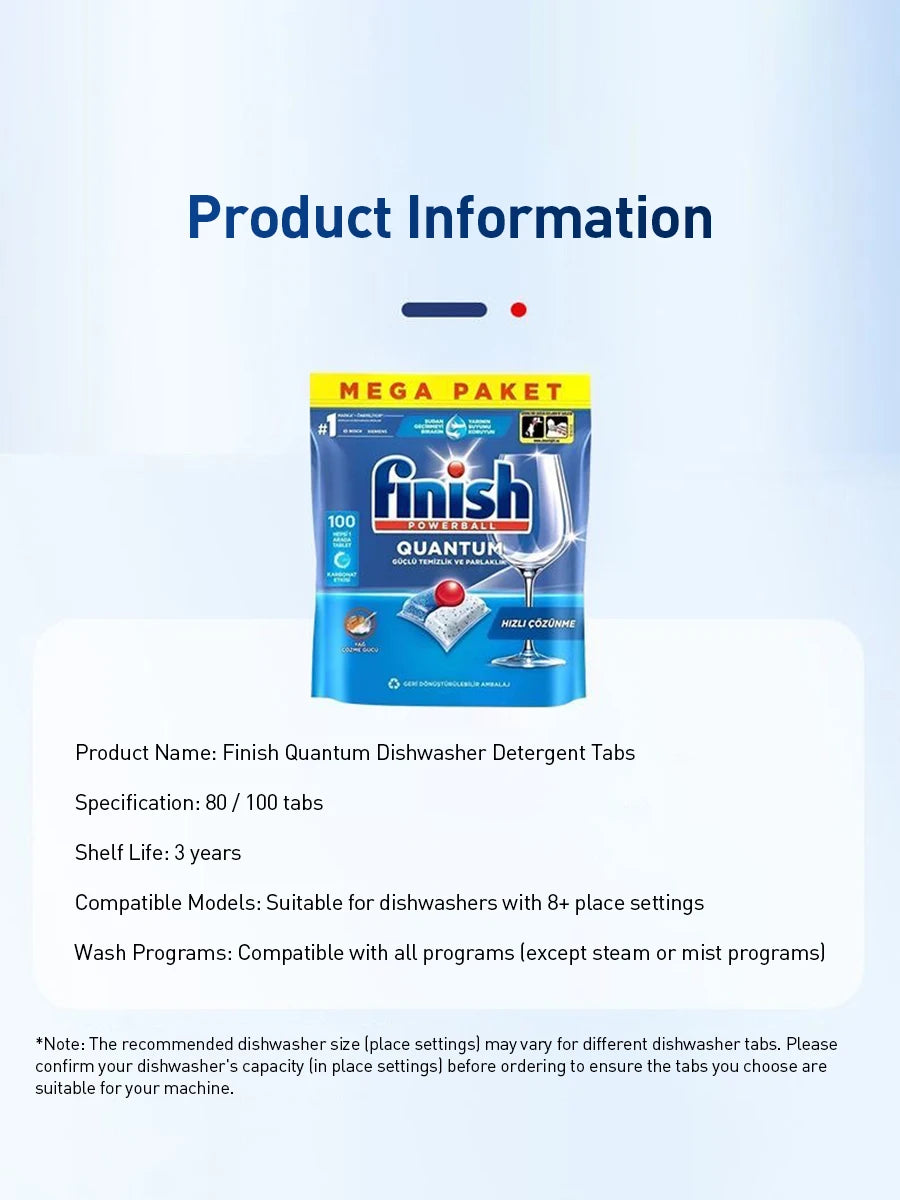 Pastiglie Detergenti Finish Quantum per Lavastoviglie 80/100pz - Potenti Compresse per Pulizia Lavastoviglie per Tutti i Tipi di Lavastoviglie